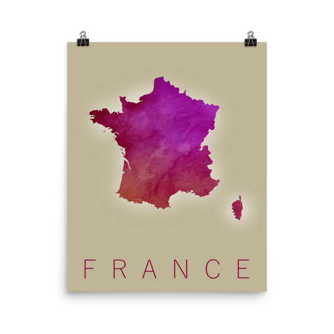 France Purple Watercolor Poster